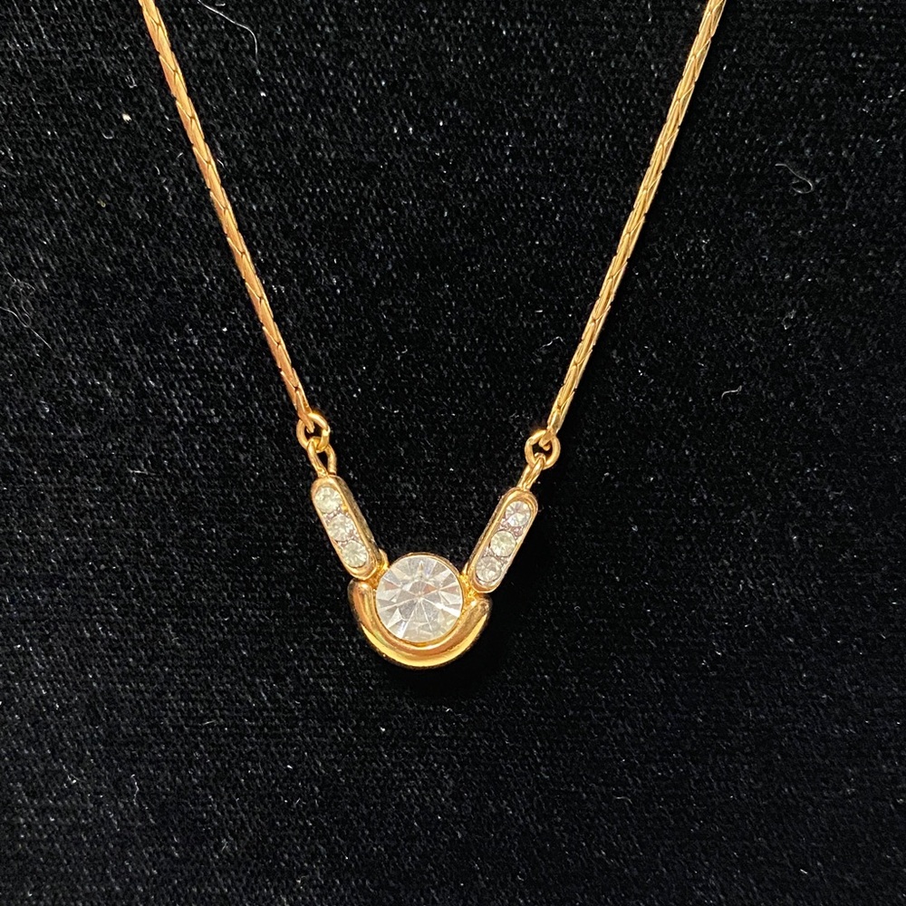 Vintage rare Trifari signed Aldo Cipullo Gold rhinestone 16” necklace